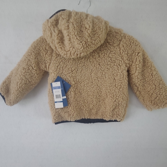 New! Boy Perry Ellis Supersoft & Comfy Winter Sherpa Full Zip Tan And Blue 3T - Picture 2 of 6